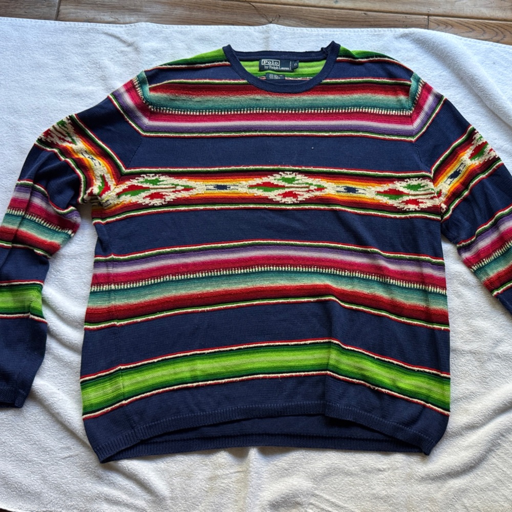 Polo by Ralph Lauren Navy and Green Striped Sweater